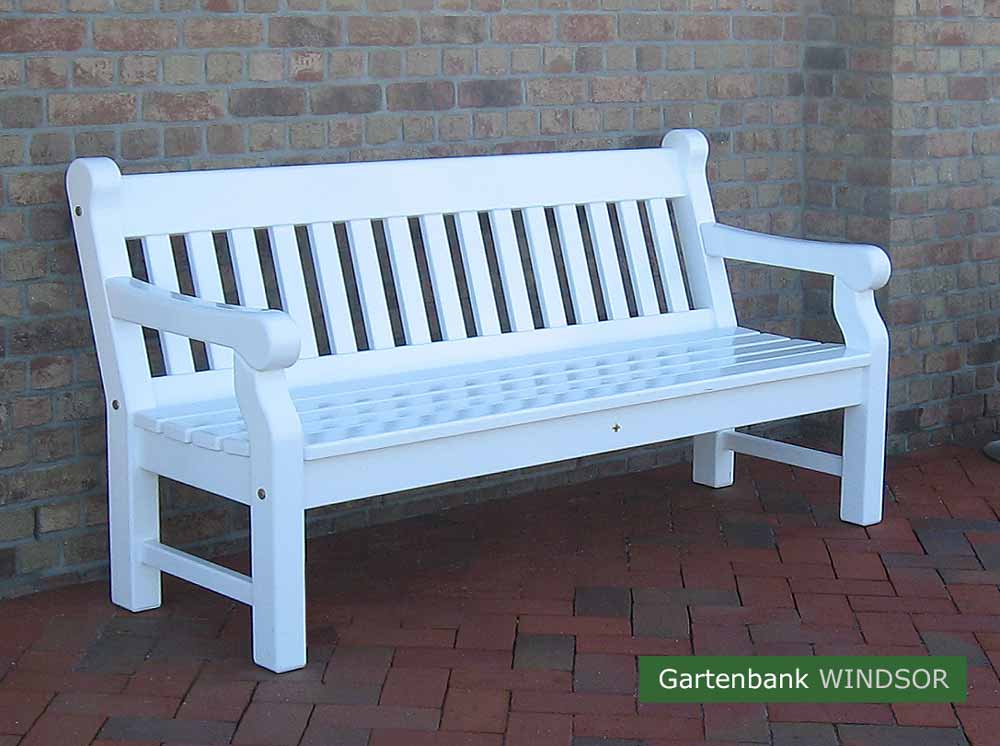 3er Holzbank Gartenbank WINDSOR weiß lackiert - extra massive Ausführung - wertvolles ODUM-IROKO Hartholz mit 25 Jahren Garantie