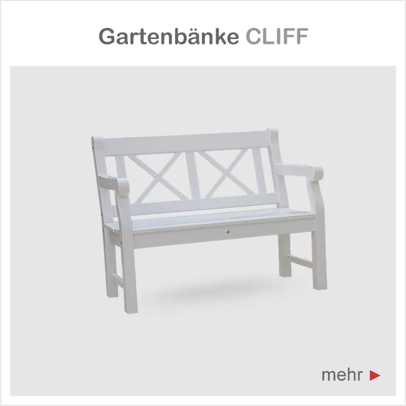 Englische Holzgartenbank CLIFF - Hartholz Gartenbank weiß