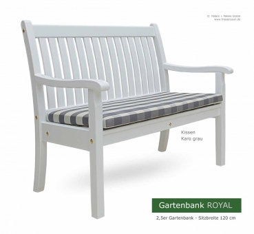 2,5-Sitzer Gartenbank ROYAL weiß lackiert - Kissen Karo grau