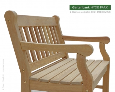 2er Gartenbank Hyde Park aus ODUM-IROKO Hartholz - Qualität aus Norddeutschland
