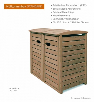 2 x 120 Liter Mülltonnenbox Holz für 2 Tonnen 120 oder 240 Liter