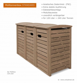 3fach Mülltonnenbox FSC Holz (asiatische Zeder)