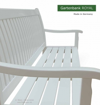 Weisse Holzbank Gartenbank ROYAL aus dauerhaftem Hartholz  -  filigran - klassisch - dauerhaft