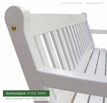 Anspruchsvolle Verarbeitung - Detailansicht Rückenlehne Gartenbank 3er HYDE PARK weiß