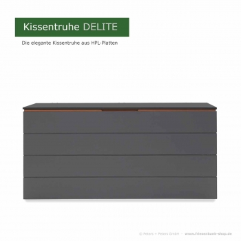 Elegante Kissenbox DELITE - graues HPL in Kombination mit naturbelassenem Hartholz