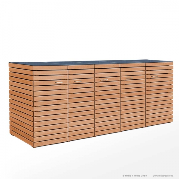 5 x 120 Liter Mülltonnenbox - FSC Eukalyptus Hartholz - Ausführung werkseitig geölt - mit HPL-Abdeckplatten