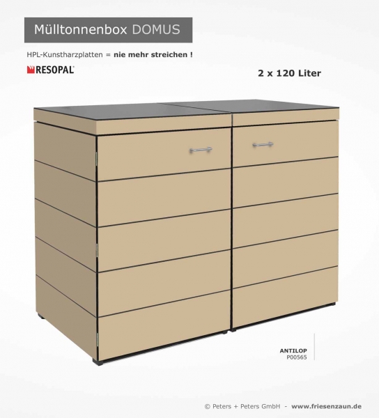 HPL Mülltonnenbox DOMUS  - Gravur LARGE - für 120 + 240 Liter Mülltonnen - Dekor ANTILOP - nie mehr streichen
