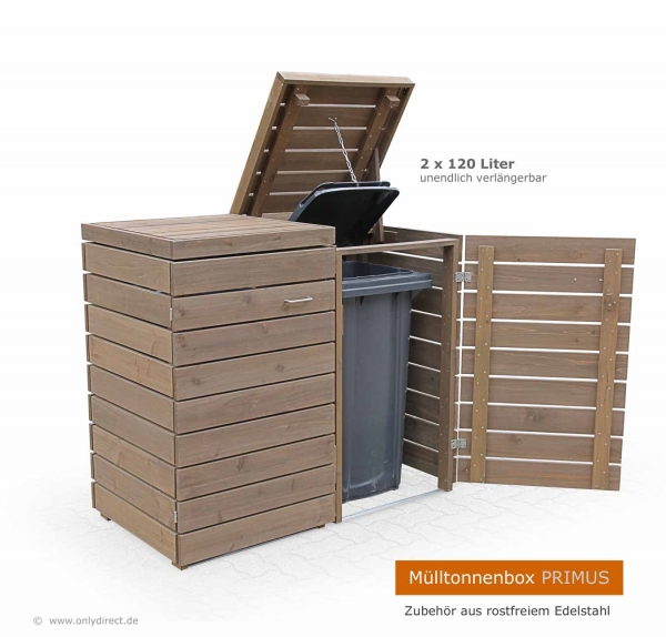 Extra stabile Müllbox PRIMUS - FSC Zedernholz  - 2 x 120  Liter