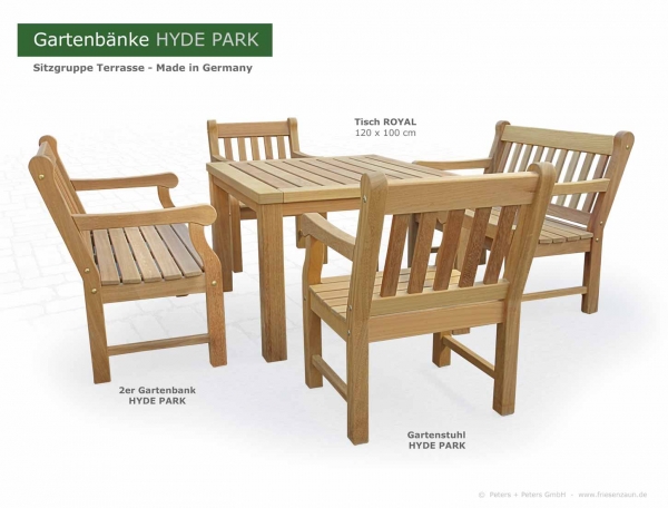 Hochwertige Gartenmöbel Sitzgruppe HYDE PARK mit Tisch ROYAL 100 x 120 cm - Ausführung Natur