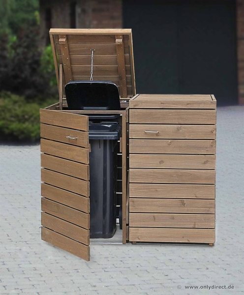 2 x 120 Liter Müllbox - fertig braun gebeizt - FSC Zedernholz - extra stabile Ausführung
