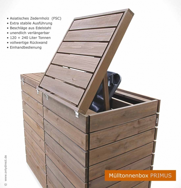 Moderne Mülltonnenbox im Clubus-Design  - 2 x 120 Liter Mülltonnenbox aus asiatischer Zeder FSC